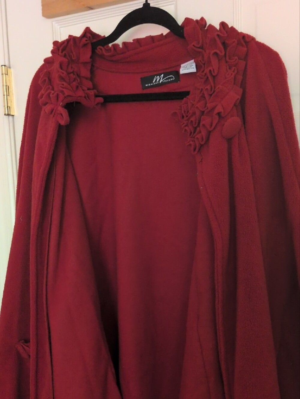 Midnight Velvet Red Ruffle-Trim Open Cardigan - Picture 3 of 7